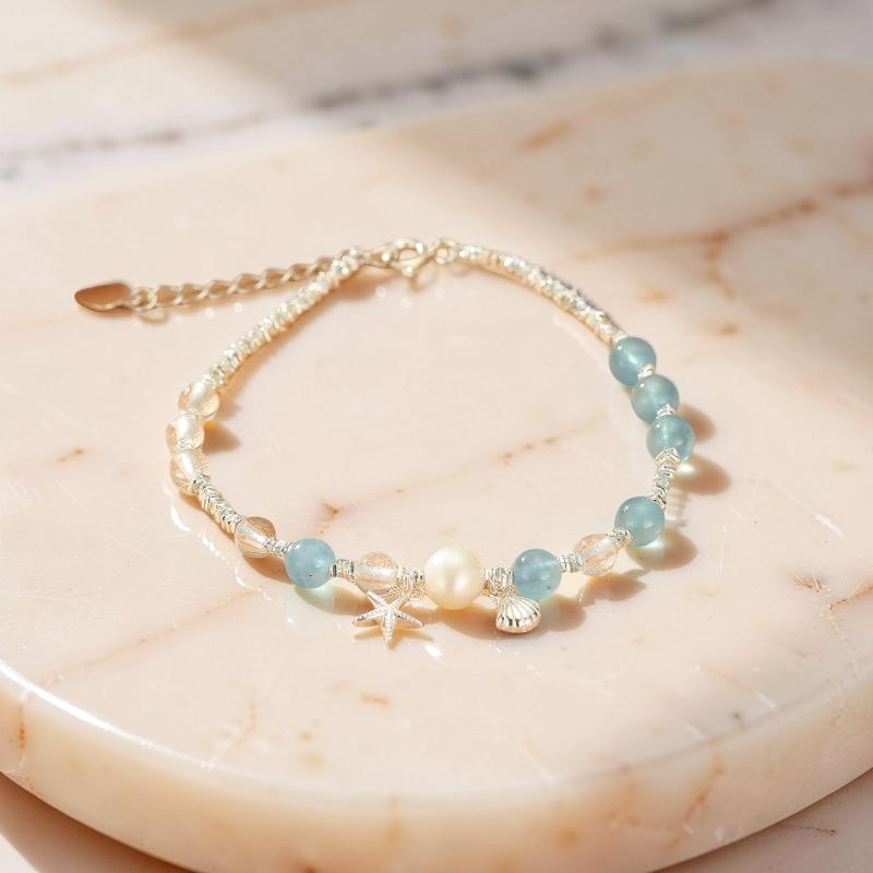 Bracelet Aigue-Marine et Perle – Harmonie Marine, Argent
