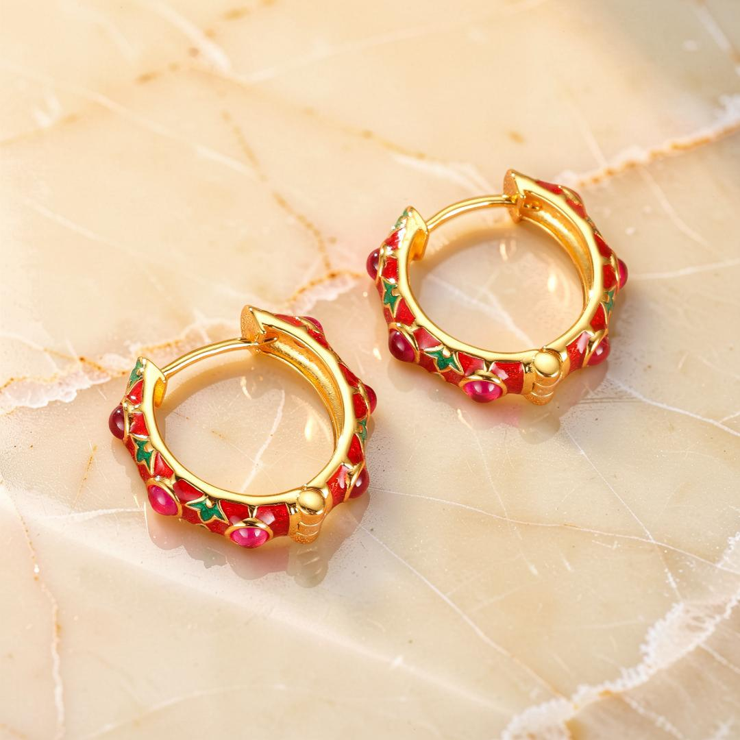 Boucles d'Oreilles Cornaline – Jardin Enchanté, Argent Émaillé