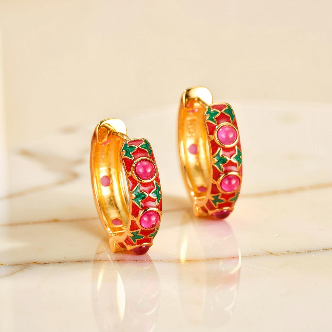 Boucles d'Oreilles Cornaline – Jardin Enchanté, Argent Émaillé