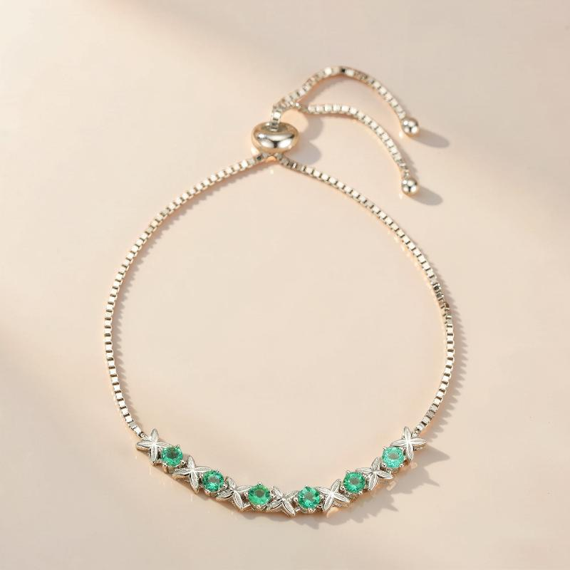 Bracelet Émeraude – Grâce Florale, Argent