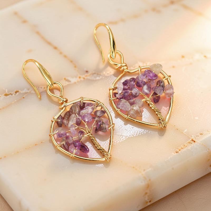 Boucles d'oreilles Améthyste – Arbre Céleste, Cuivre