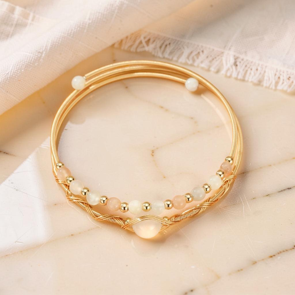 Bracelet Pierre de Lune – Lumière Céleste, Plaqué Or 14K