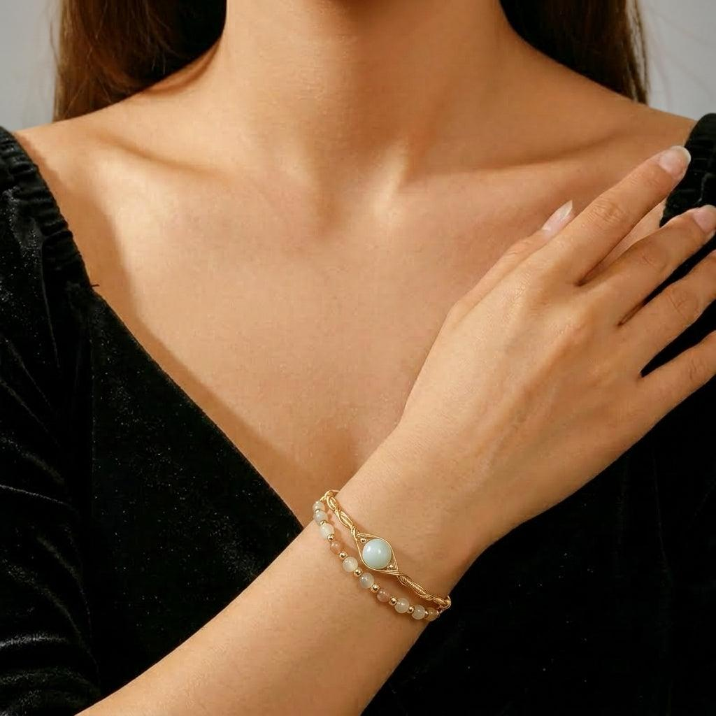 Bracelet Pierre de Lune – Lumière Céleste, Plaqué Or 14K