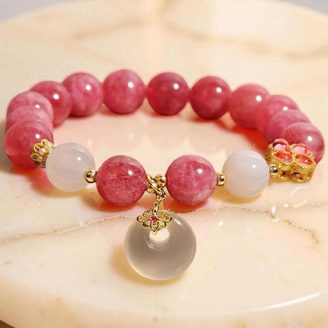 Bracelet Tourmaline Rose et Jade Blanc – Chance Éclatante