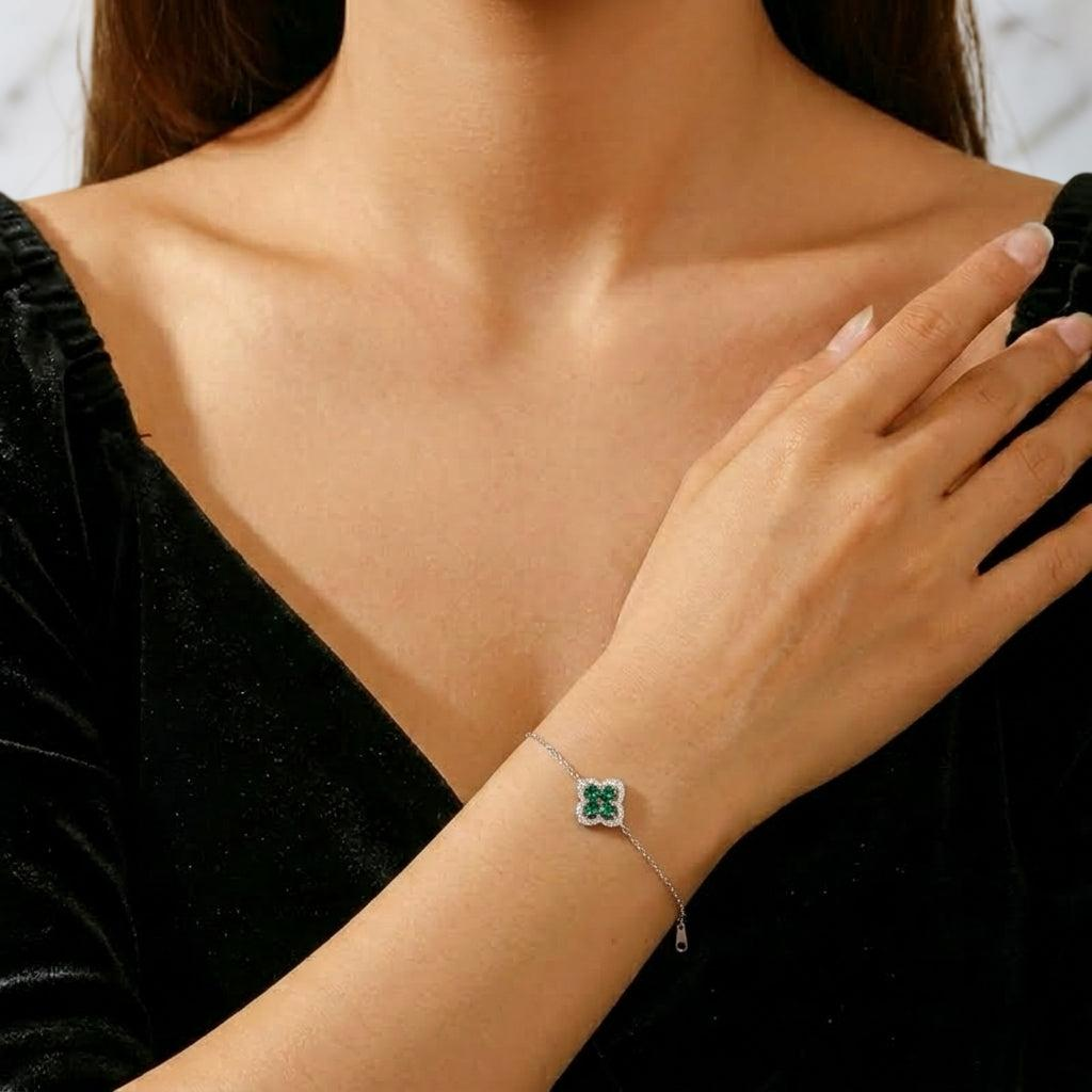 Bracelet Émeraude – Fleur de Chance, Argent 925