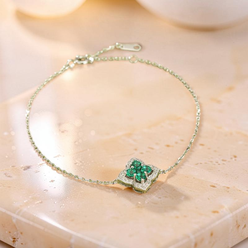 Bracelet Émeraude – Fleur de Chance, Argent 925