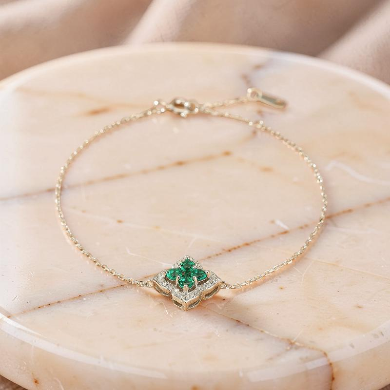 Bracelet Émeraude – Fleur de Chance, Argent 925