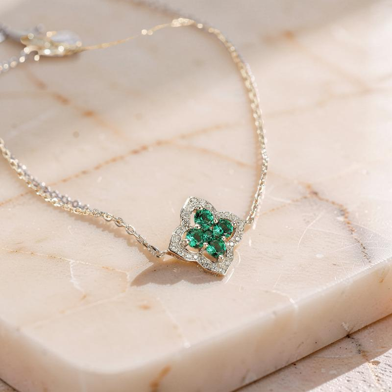 Bracelet Émeraude – Fleur de Chance, Argent 925