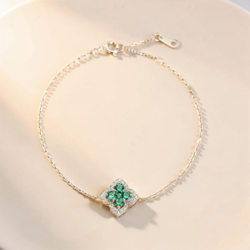Bracelet Émeraude – Fleur de Chance, Argent 925