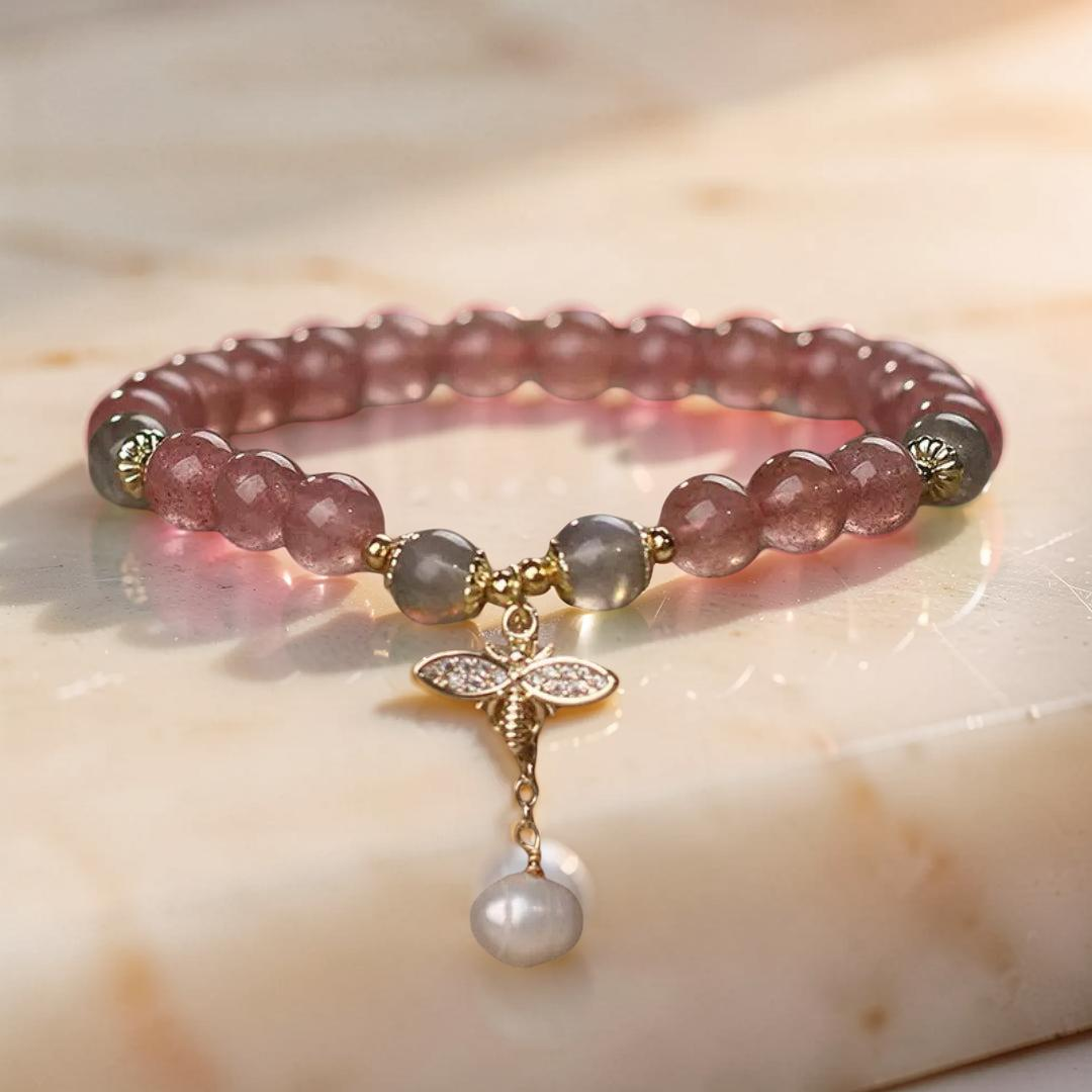 Bracelet Quartz Fraise et Labradorite – Abeille Poétique