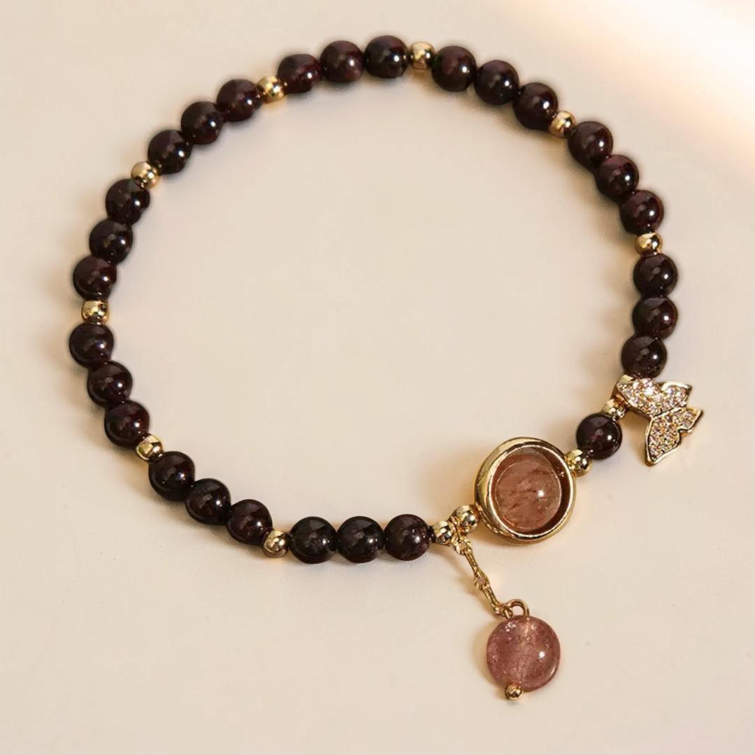 Bracelet Grenat et Quartz Fraise – Grâce Papillon