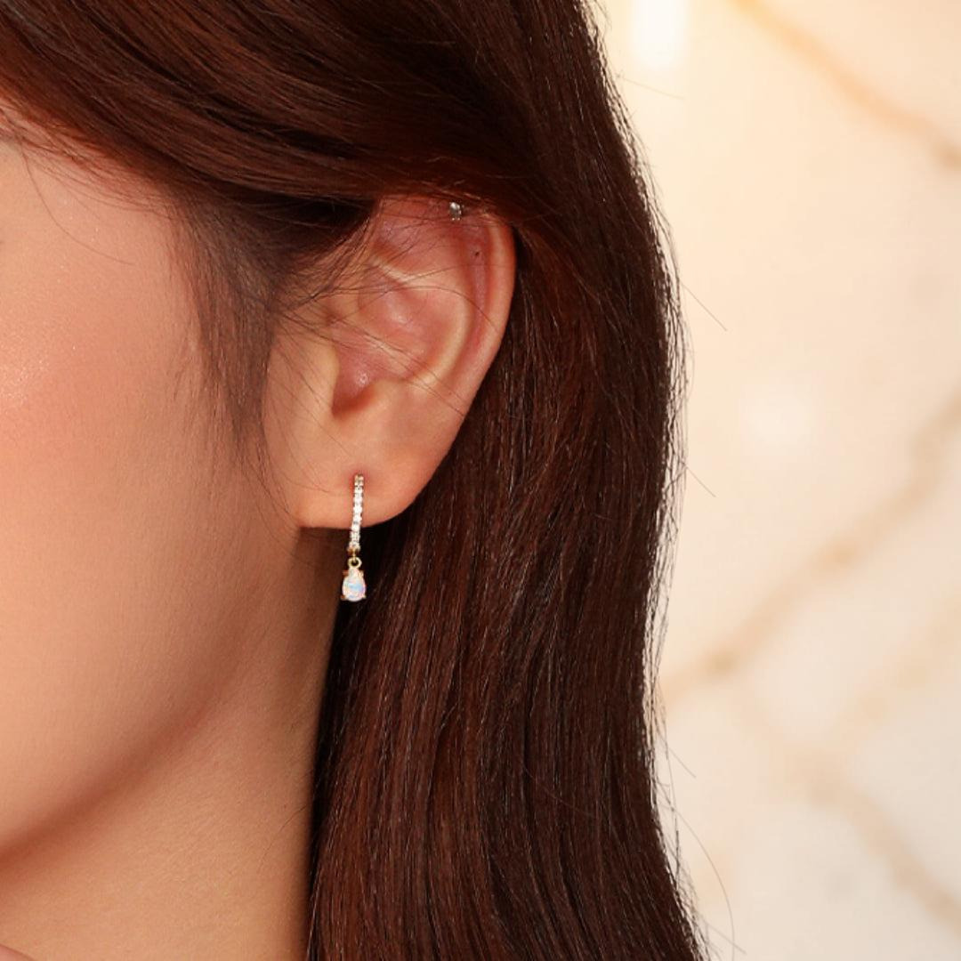 Boucles d'oreilles Opale – Goutte Solaire, Argent Plaqué Or