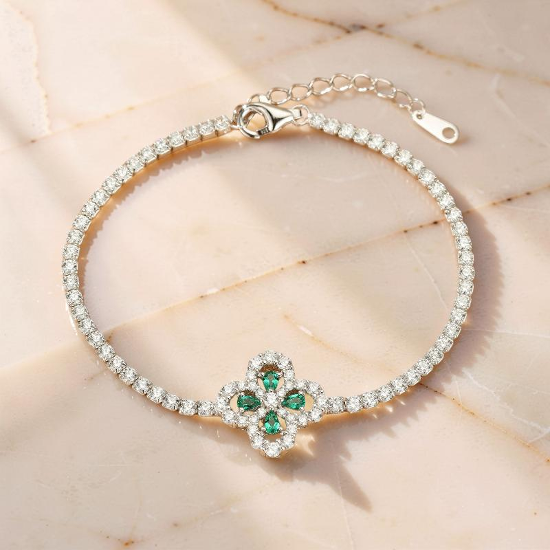 Bracelet Émeraude Trèfle – Chance Étincelante, Argent