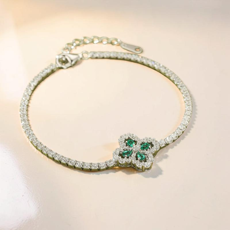 Bracelet Émeraude Trèfle – Chance Étincelante, Argent