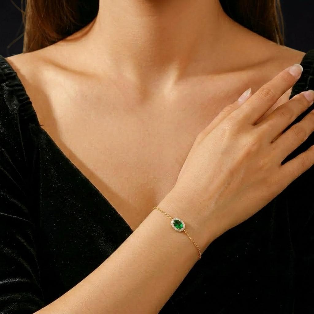 Bracelet Émeraude – Souffle de Nature, Argent Plaqué Or