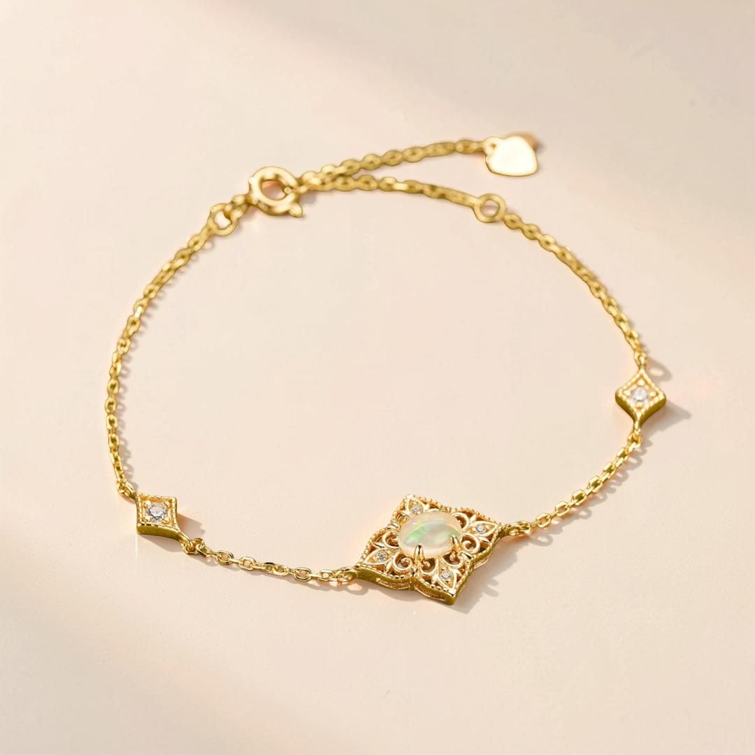 Bracelet Opale – Lumière Bohème, Argent Plaqué Or 10K