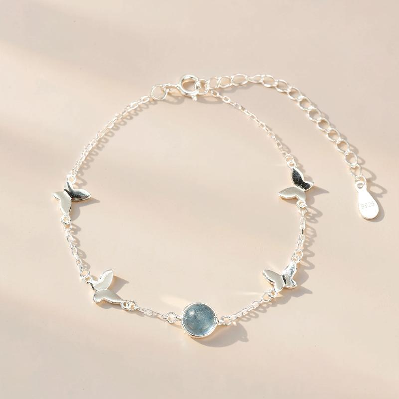 Bracelet Aigue-Marine – Papillon d'Océan, Argent 925
