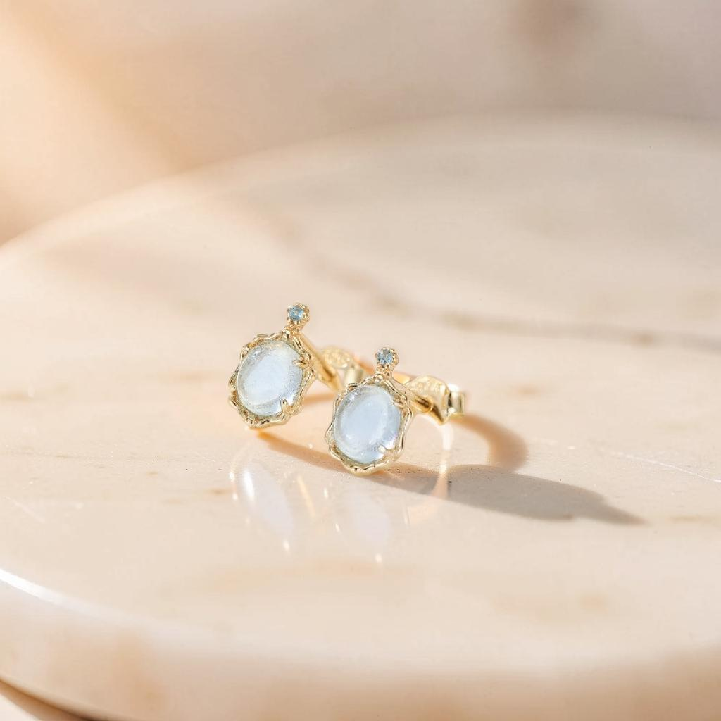 Clous d'oreilles Aigue marine – Vague Céleste, Argent 925