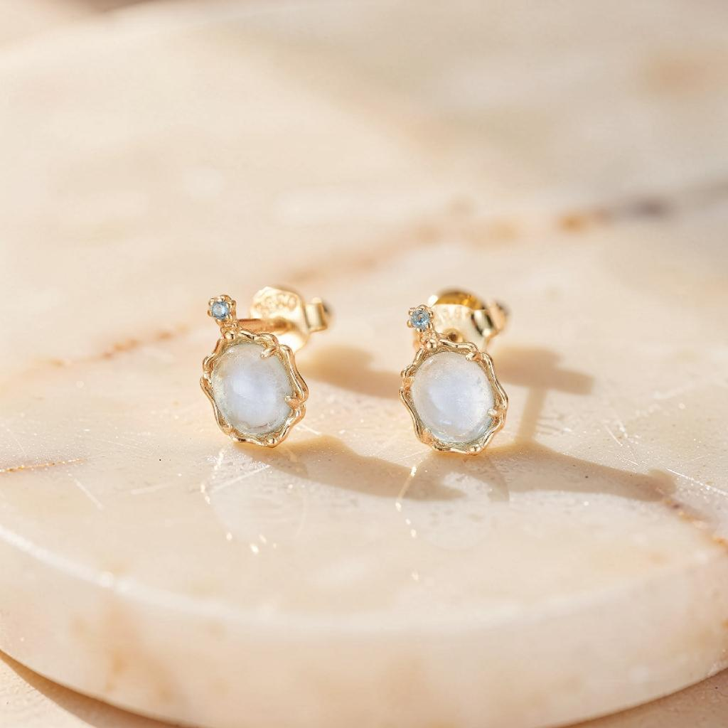 Clous d'oreilles Aigue marine – Vague Céleste, Argent 925