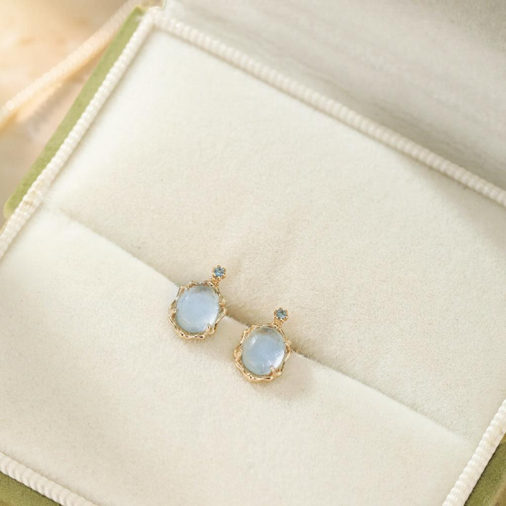 Clous d'oreilles Aigue marine – Vague Céleste, Argent 925