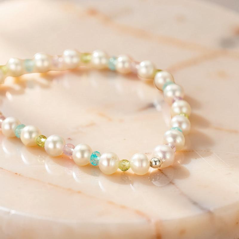 Bracelet Perle, Péridot, Topaze et Améthyste – Reflet Envoûtant