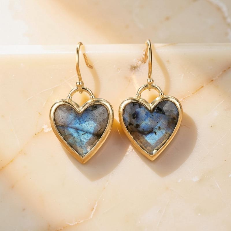 Boucles d'Oreilles Labradorite – Cœur Mystique