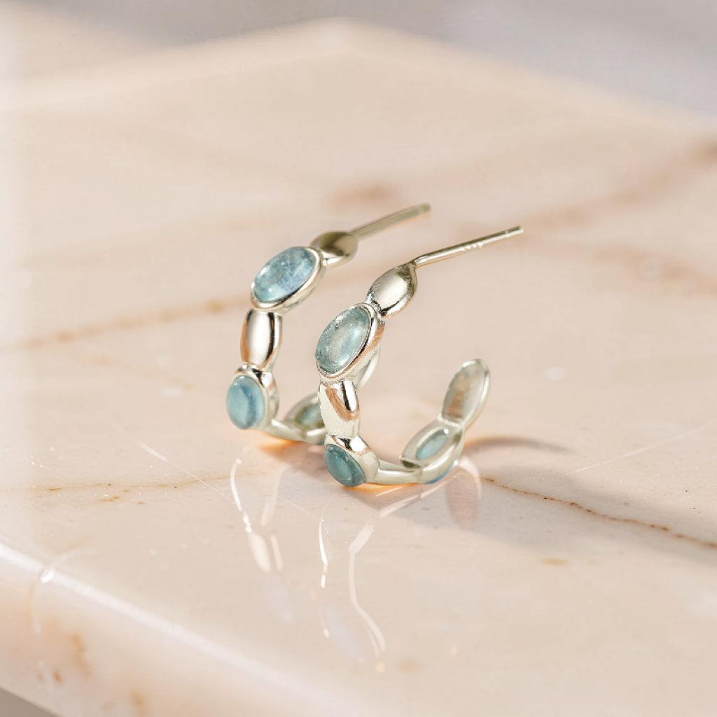 Boucles d'oreilles Aigue marine – Reflets Océan, Argent