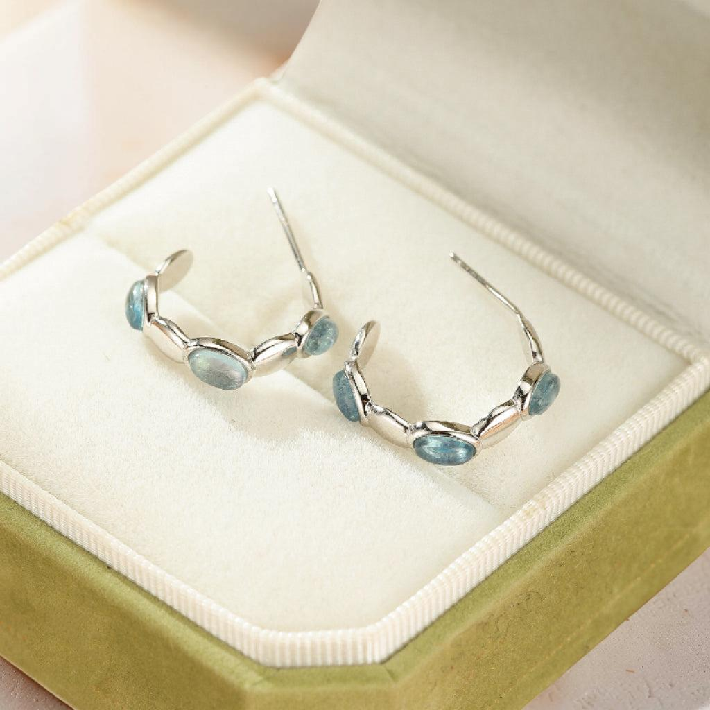 Boucles d'oreilles Aigue marine – Reflets Océan, Argent