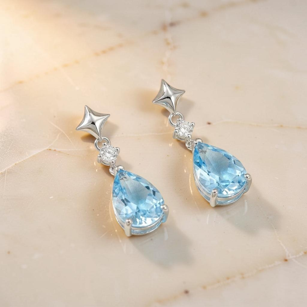 Boucles d'Oreilles Topaze – Éclat Azur, Argent