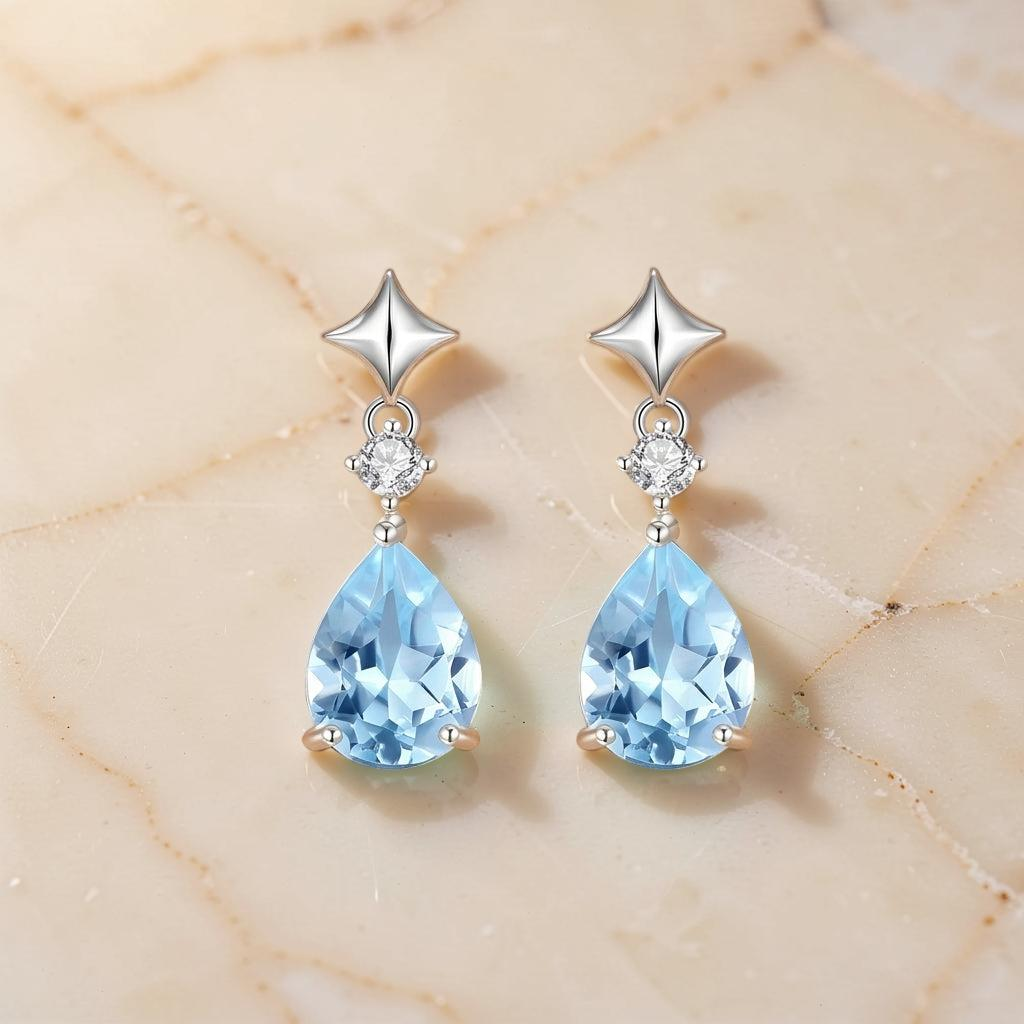 Boucles d'Oreilles Topaze – Éclat Azur, Argent