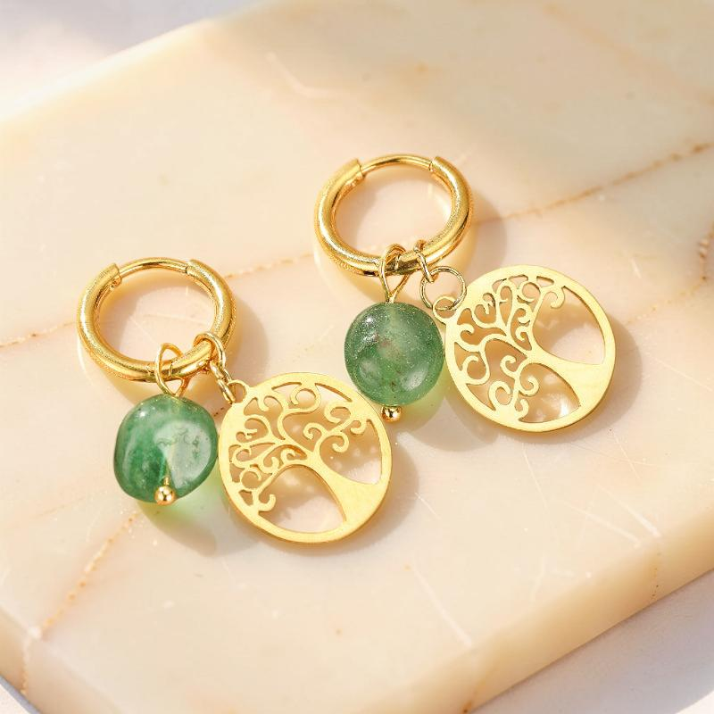 Boucles d'Oreilles Pierres Naturelles et Arbre de Vie – Vie Sereine