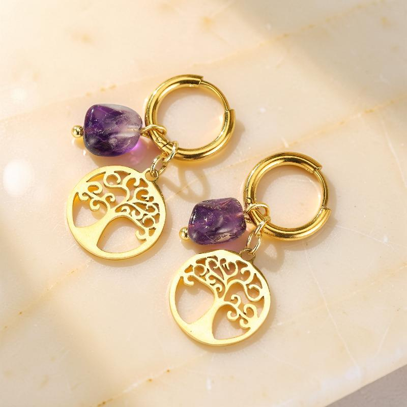 Boucles d'Oreilles Pierres Naturelles et Arbre de Vie – Vie Sereine