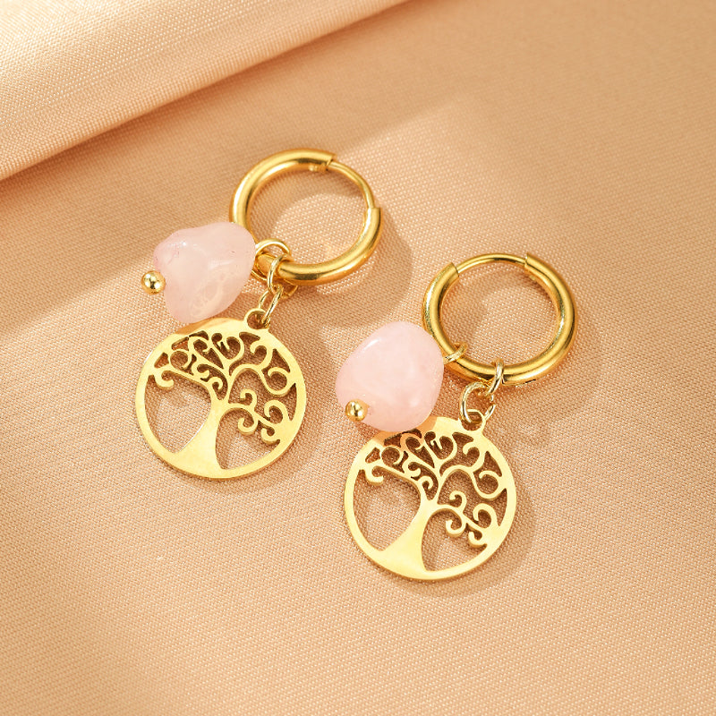 Boucles d'Oreilles Pierres Naturelles et Arbre de Vie – Vie Sereine
