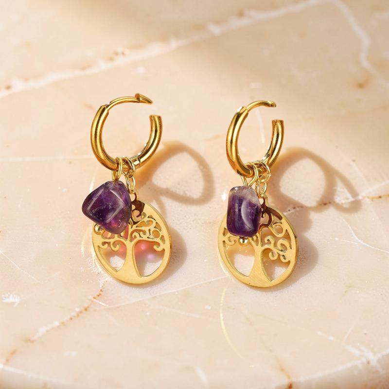 Boucles d'Oreilles Pierres Naturelles et Arbre de Vie – Vie Sereine