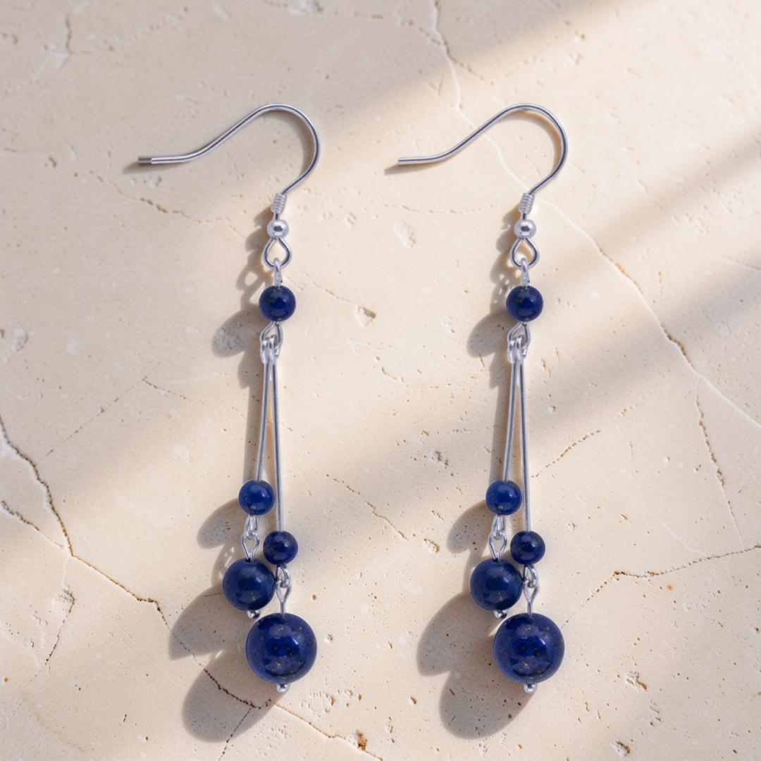 Boucles d’Oreilles Lapis Lazuli – Danse Cosmique, Argent