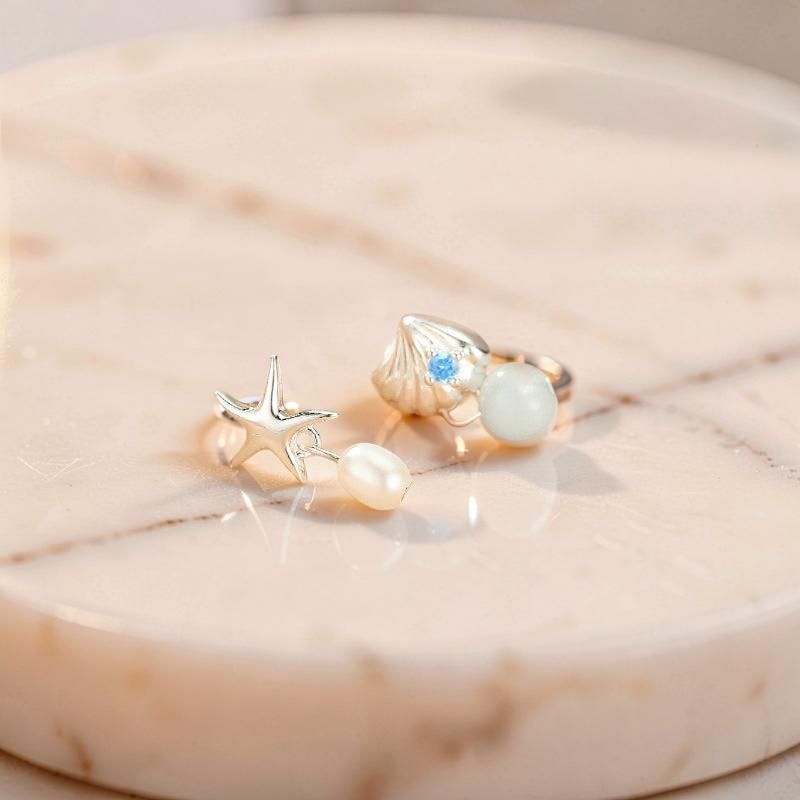 Boucles d'oreilles Aigue marine et Perle – Étoile de l'Océan, Argent