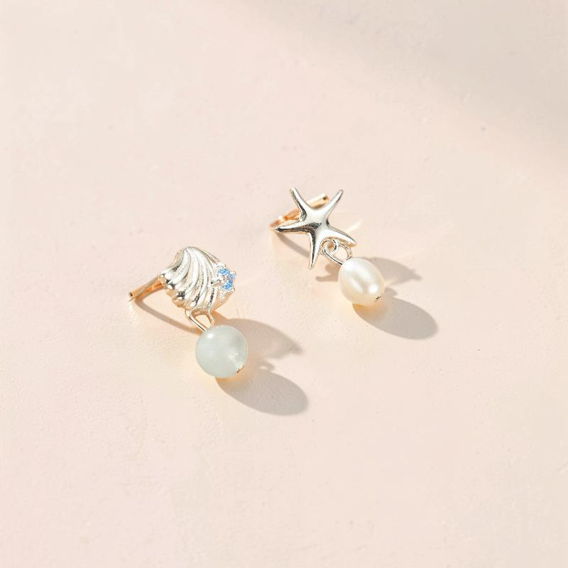 Boucles d'oreilles Aigue marine et Perle – Étoile de l'Océan, Argent