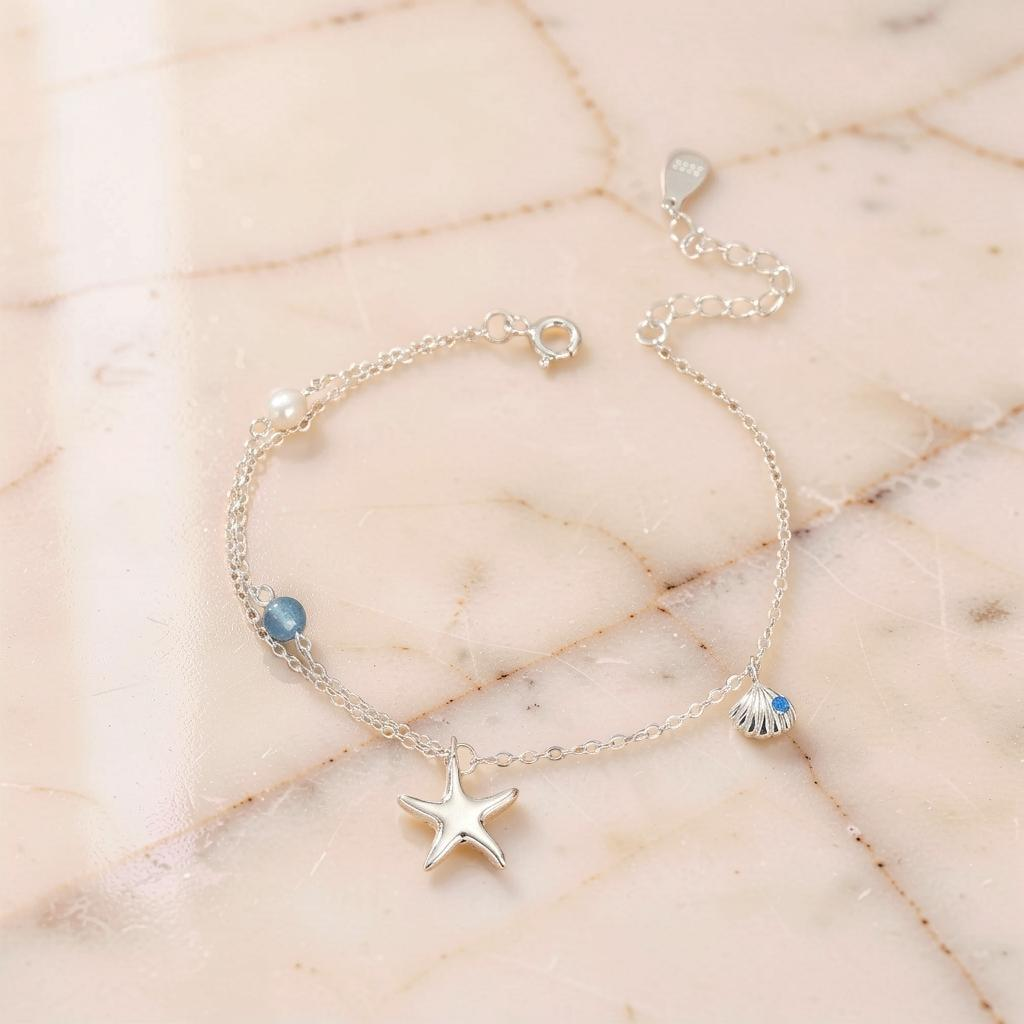 Bracelet Aigue-marine et Perle – Étoile des Mers, Argent S925