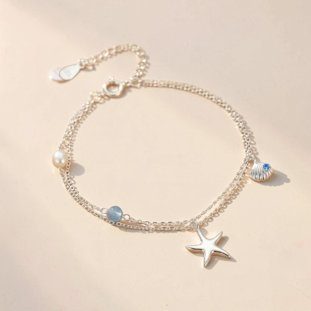 Bracelet Aigue-marine et Perle – Étoile des Mers, Argent S925