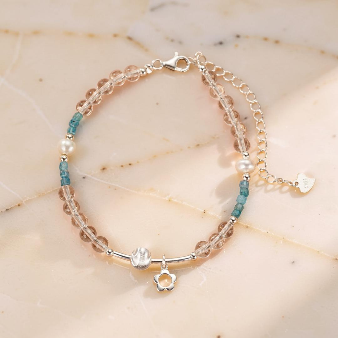 Bracelet Cristal de Roche et Apatite – Onde Joyeuse, Argent