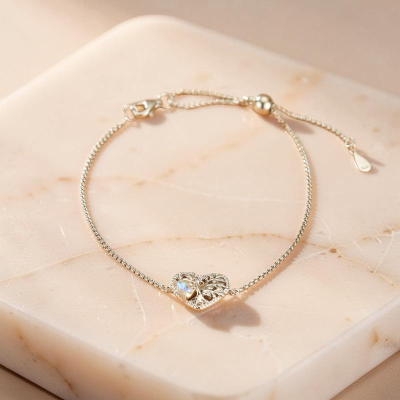 Bracelet Pierre de Lune Arbre de Vie – Nature Éternelle, Argent