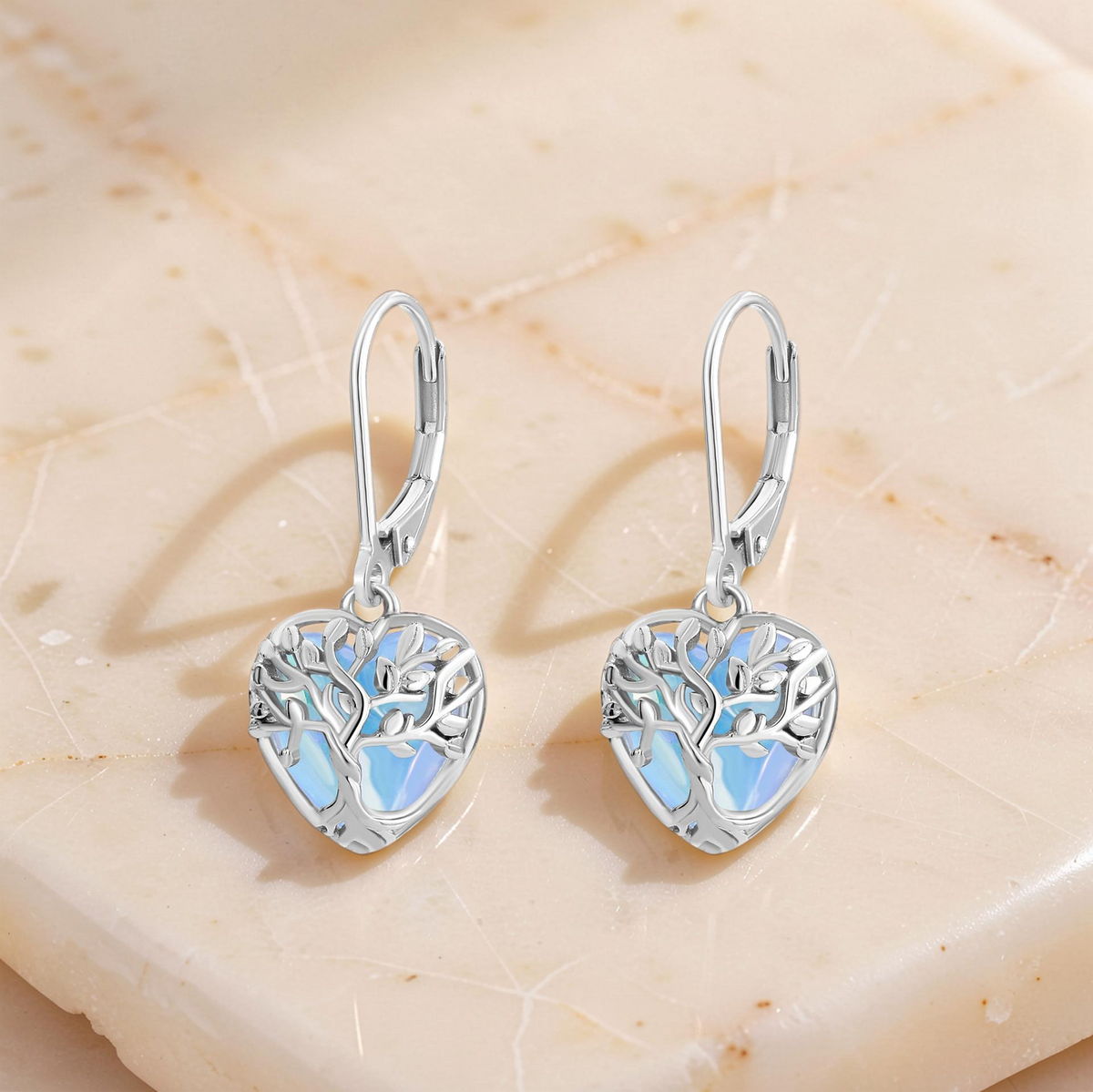Boucles d'Oreilles Pierre de Lune – Arbre Céleste, Argent S925