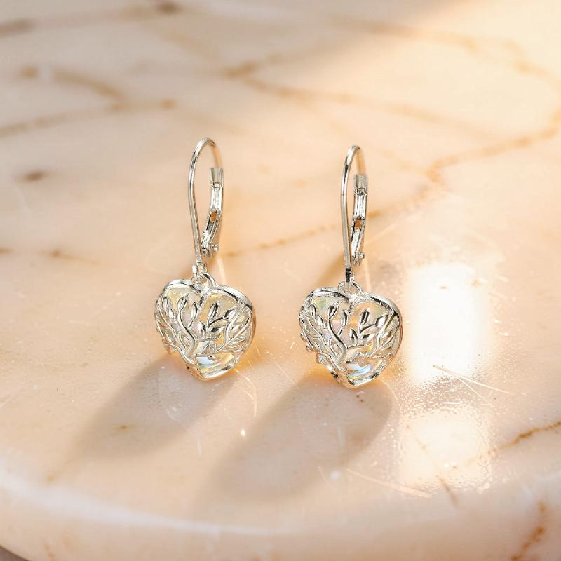 Boucles d'Oreilles Pierre de Lune – Arbre Céleste, Argent S925
