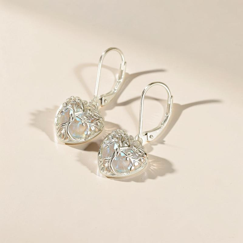 Boucles d'Oreilles Pierre de Lune – Arbre Céleste, Argent S925