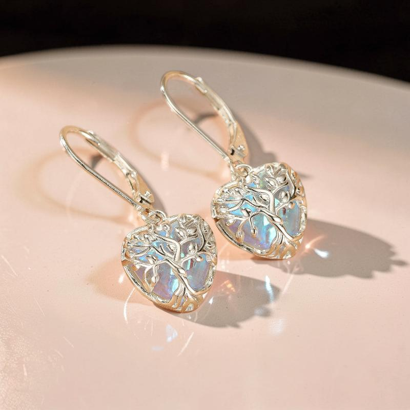 Boucles d'Oreilles Pierre de Lune – Arbre Céleste, Argent S925