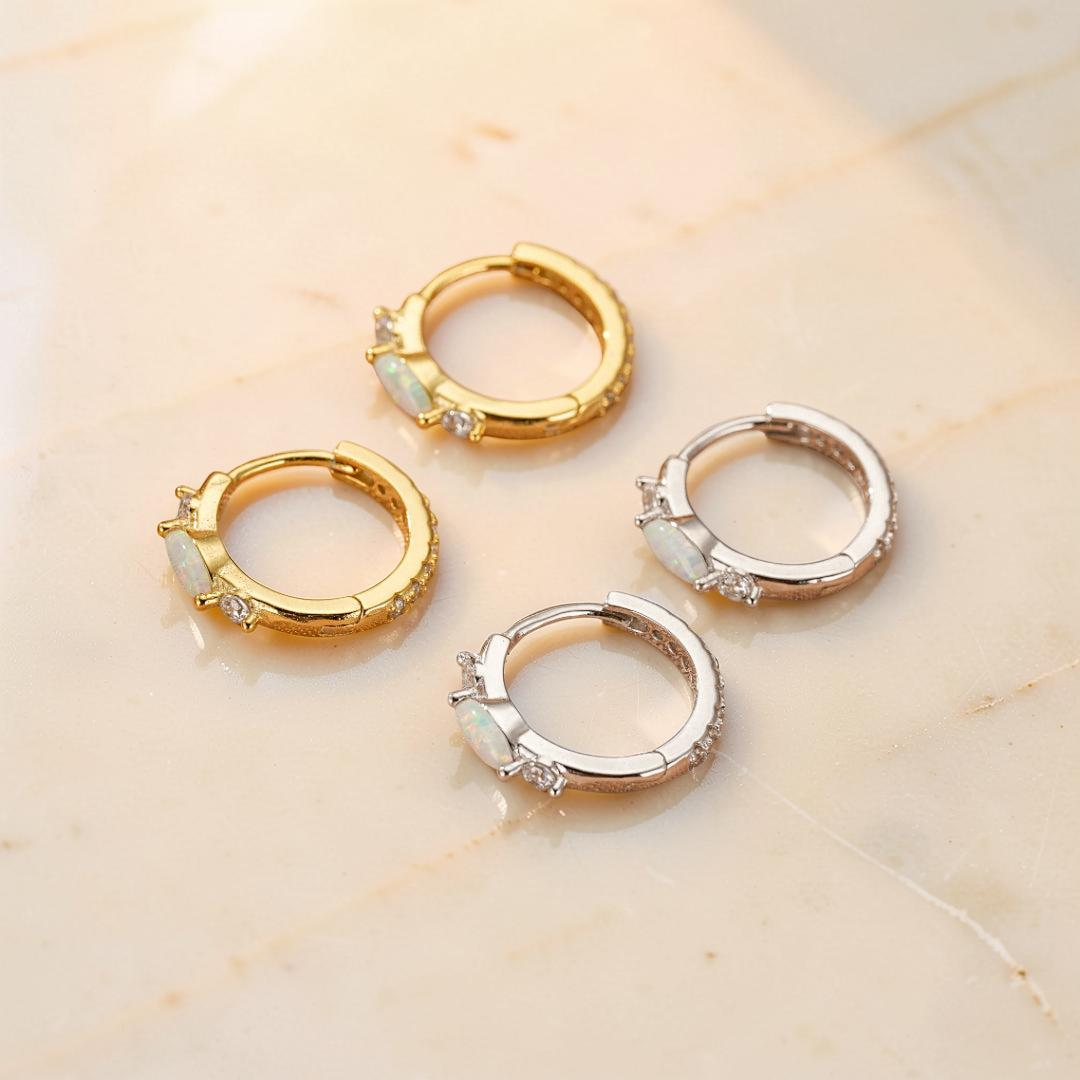 Boucles d'Oreilles Opale – Halo Intemporel, Argent