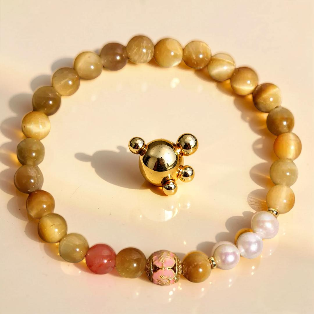 Bracelet Œil de Tigre et Perles – Éclat Impérial