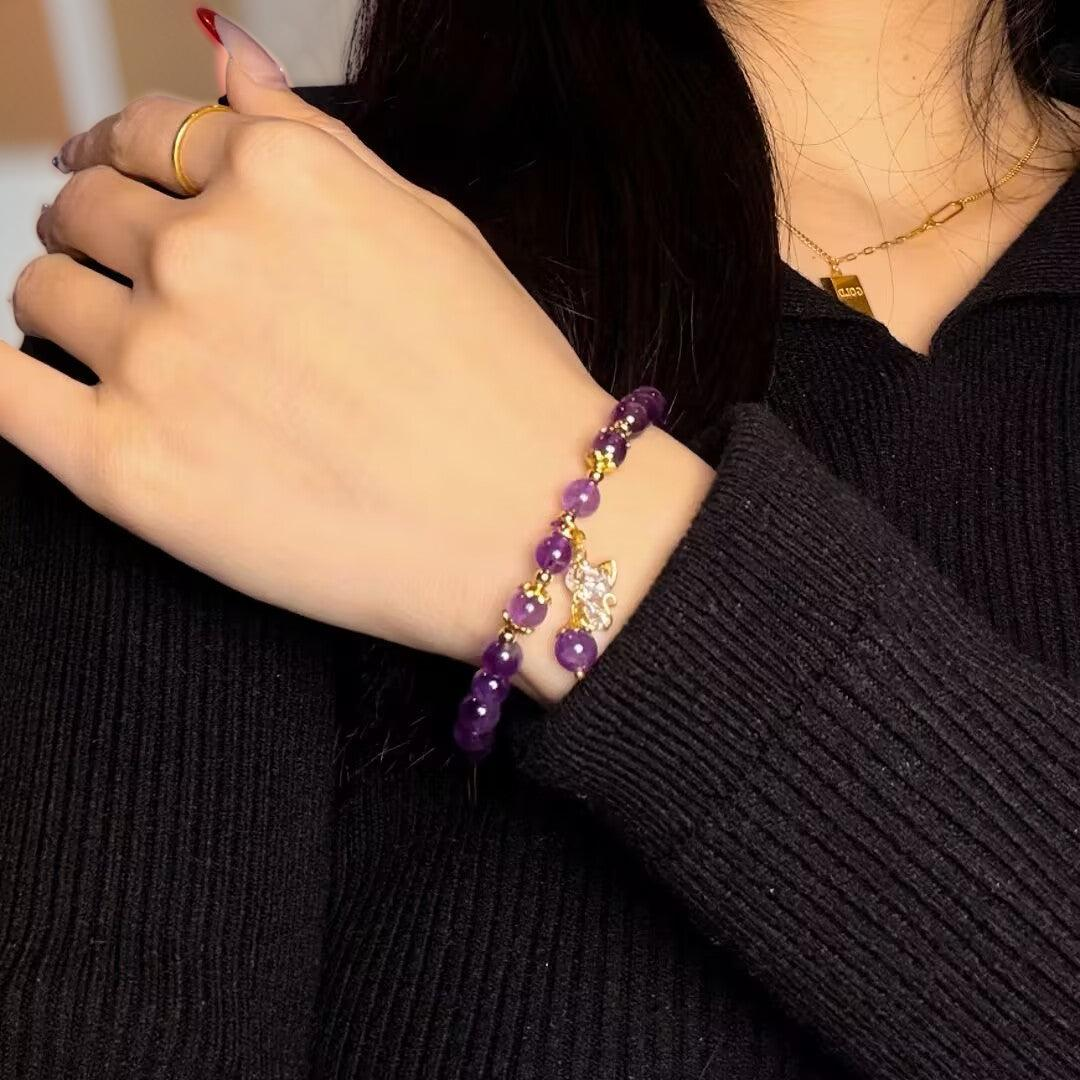 Bracelet Améthyste – Chaton Joyeux