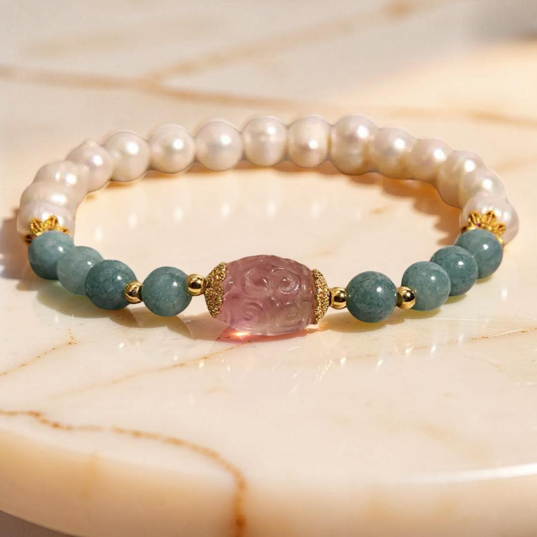 Bracelet Jade, Perle et Fluorite – Sérénité Céleste