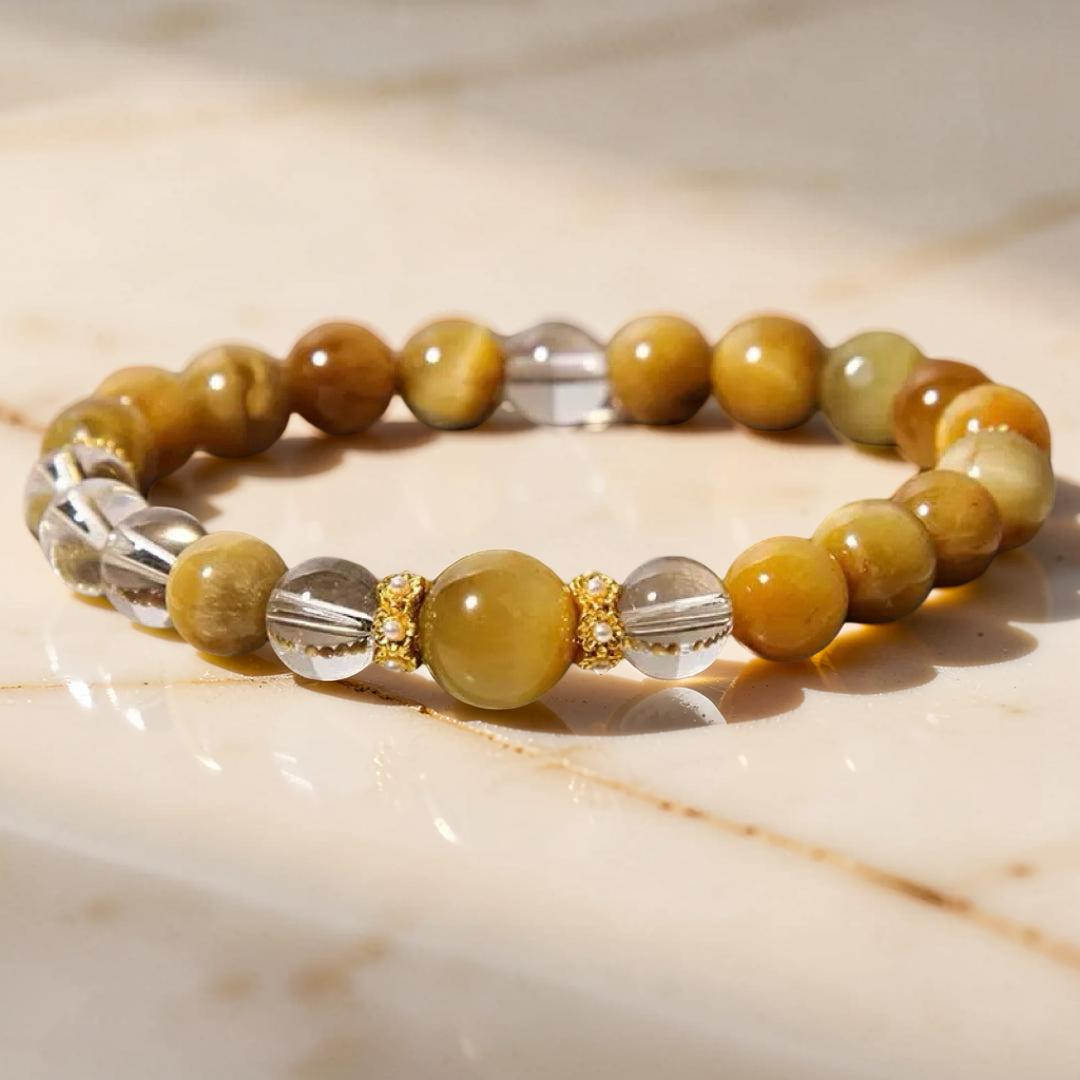 Bracelet Œil de Tigre et Cristal de Roche – Force Féminine